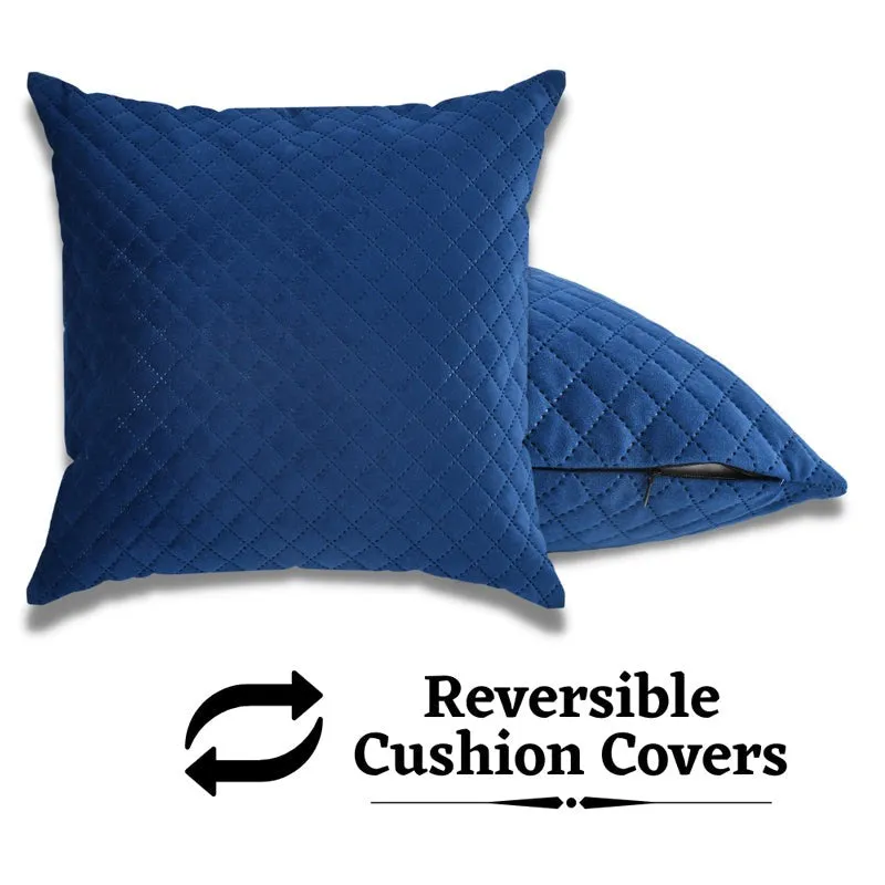 Orson Quilted Velvet Cushion Cover (Blue) - Set Of Five media 5