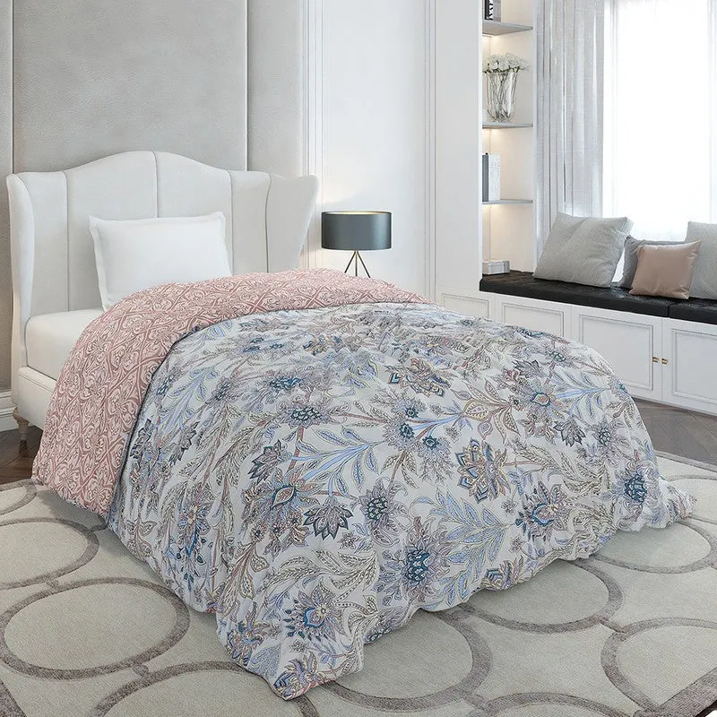 Monte Carlo Velbloom Floral Peach & Polyester Reversible Comforter (Grey) - 120 GSM media 1