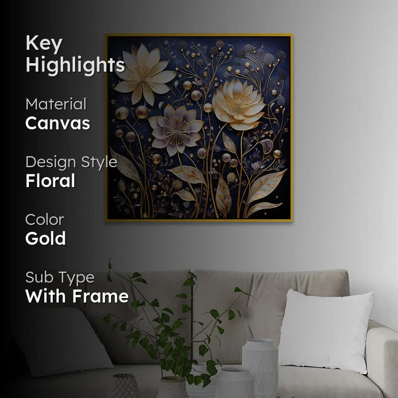 Petals Of Dark Canvas Wall Painting With Frame - Gold media 2