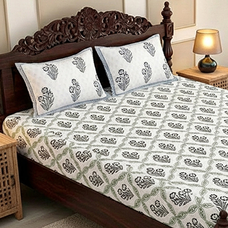 Malati Cotton Bedsheet (Grey, Blue) - 180 TC media 3