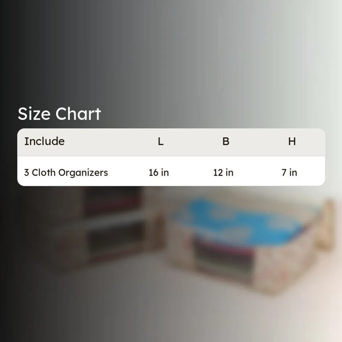 Floral saree organiser size chart graphic.