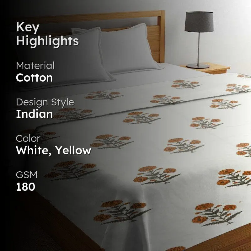 Hansa Floral Reversible Cotton Dohar (White & Orange) - 180 GSM media 2