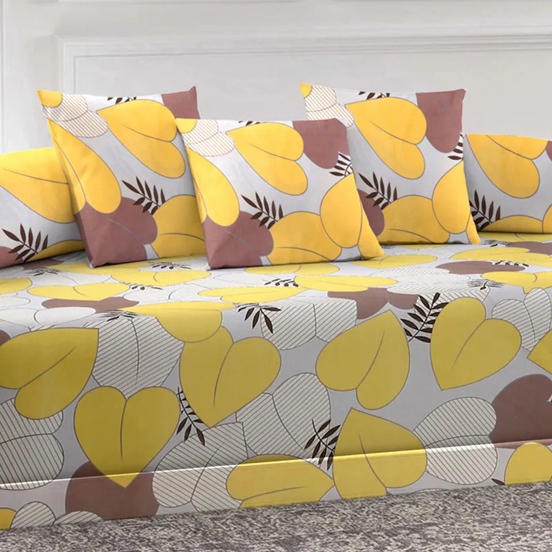 Leafettes Diwan Set (Yellow) - Six Piece Set media 3
