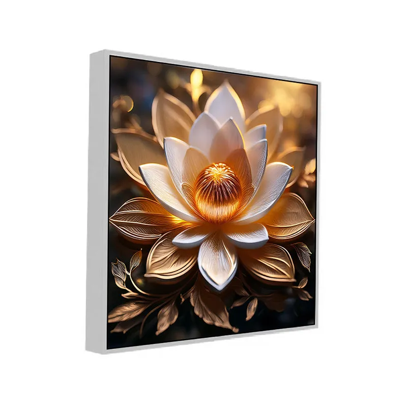 Gilded Padmam Canvas Wall Painting With Frame - White media 3