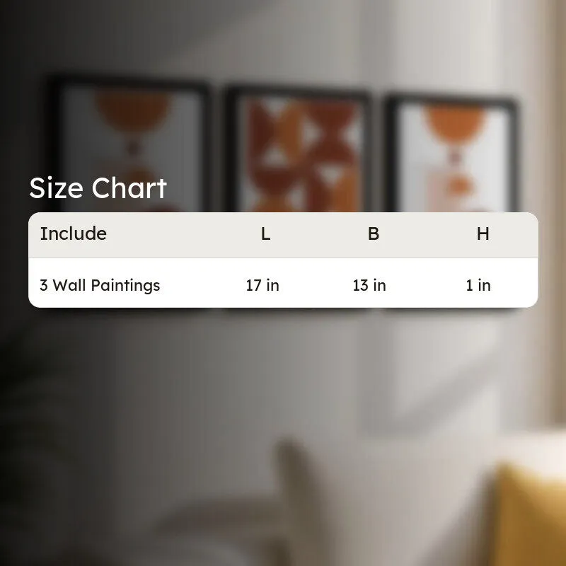 Blurred wall art background with a white size chart table overlay