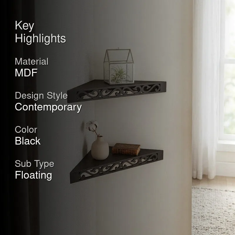 Delores Corner Floating Shelf (Black) - Set Of Two media 2