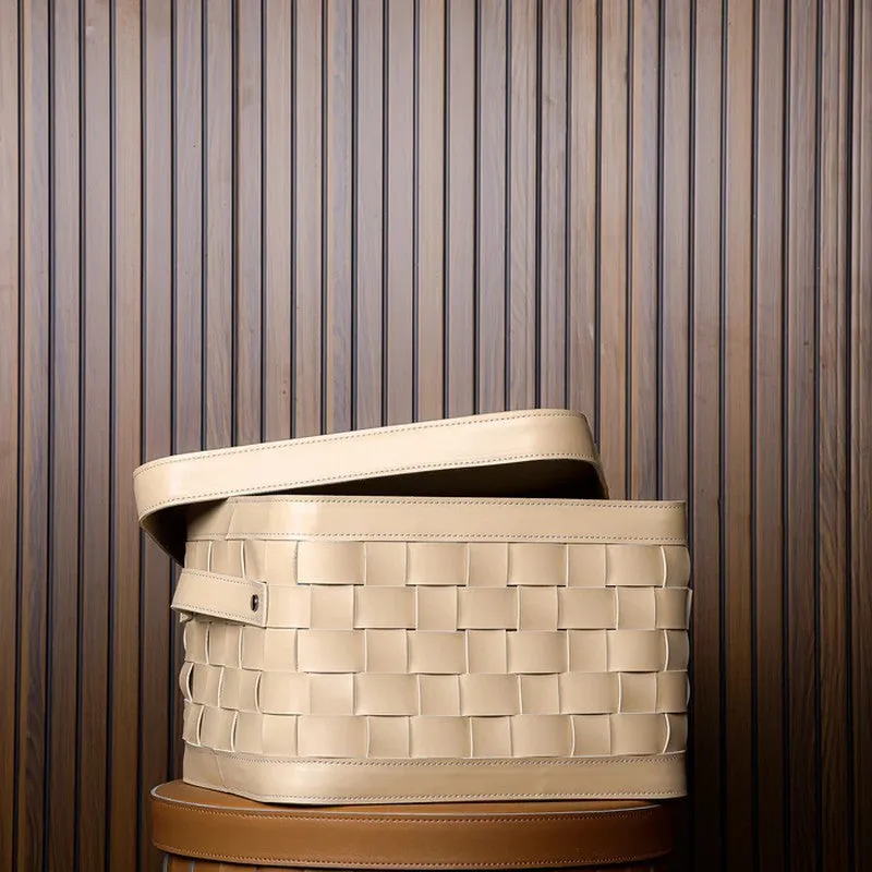 Portix Faux Leather Storage Basket - Beige media 4