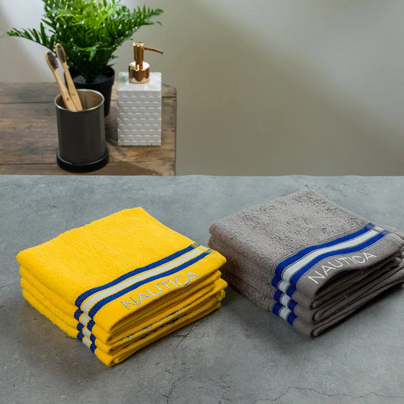 Nautica Dove Down Cotton Face Towel (Grey & Yellow) - Set Of Eight media 4
