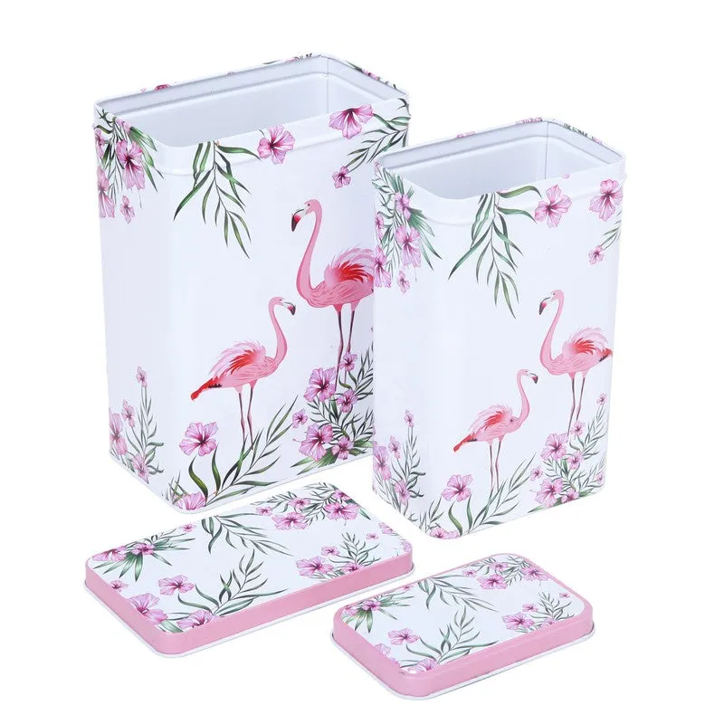 Two open rectangular storage boxes with matching printed lids