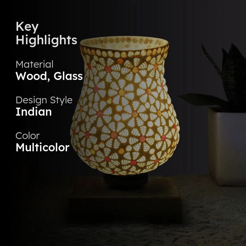 Illumia Mosaic Glass Table Lamp With Wooden Base - Multicolor media 2