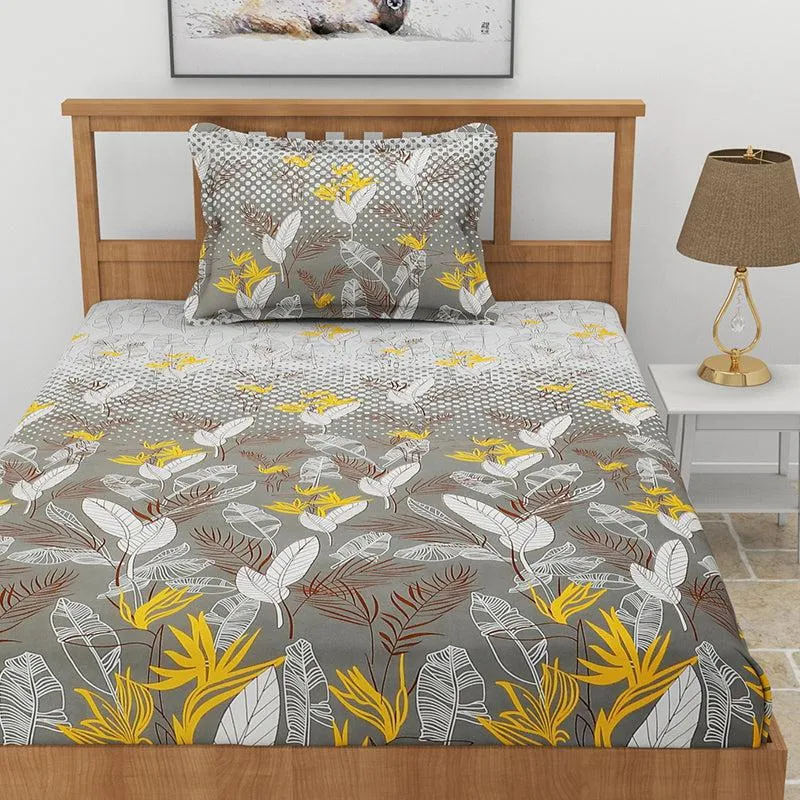Lale Floral Fitted Microfiber Bedsheet (Charcoal Grey) - 140 GSM media 4