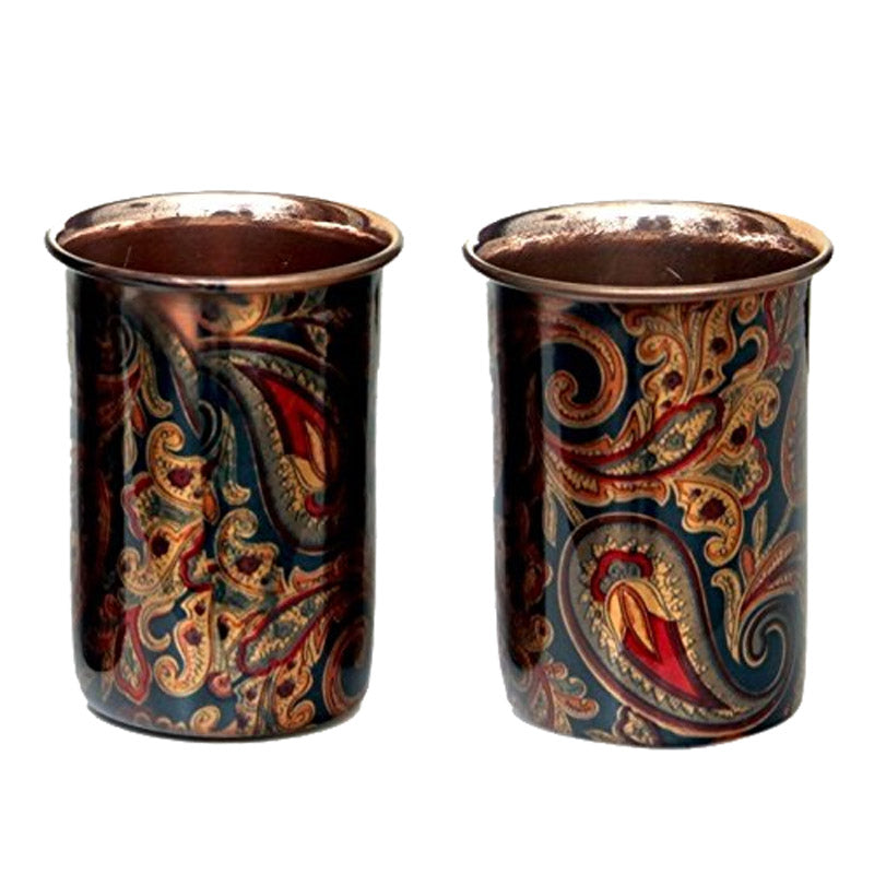Maaya Ethnic Copper Water Bottle With Glasses (1000 mL/150 mL) - Three Piece Set image 6