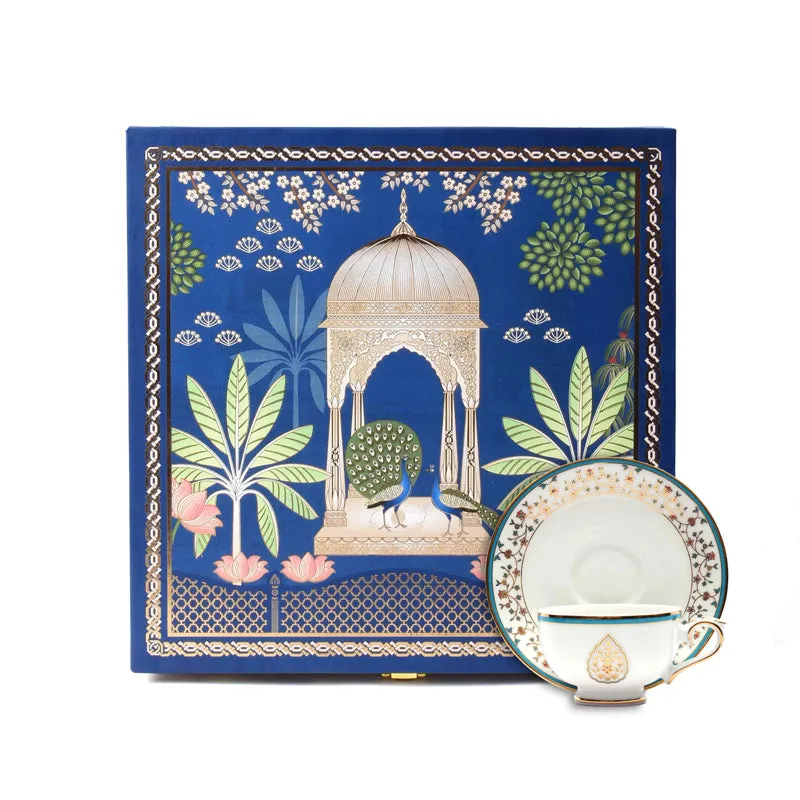 Gilded Mavi 24k Gold Brushed Porcelain Tea Cup & Saucer (280 mL) - Set of Six media 6