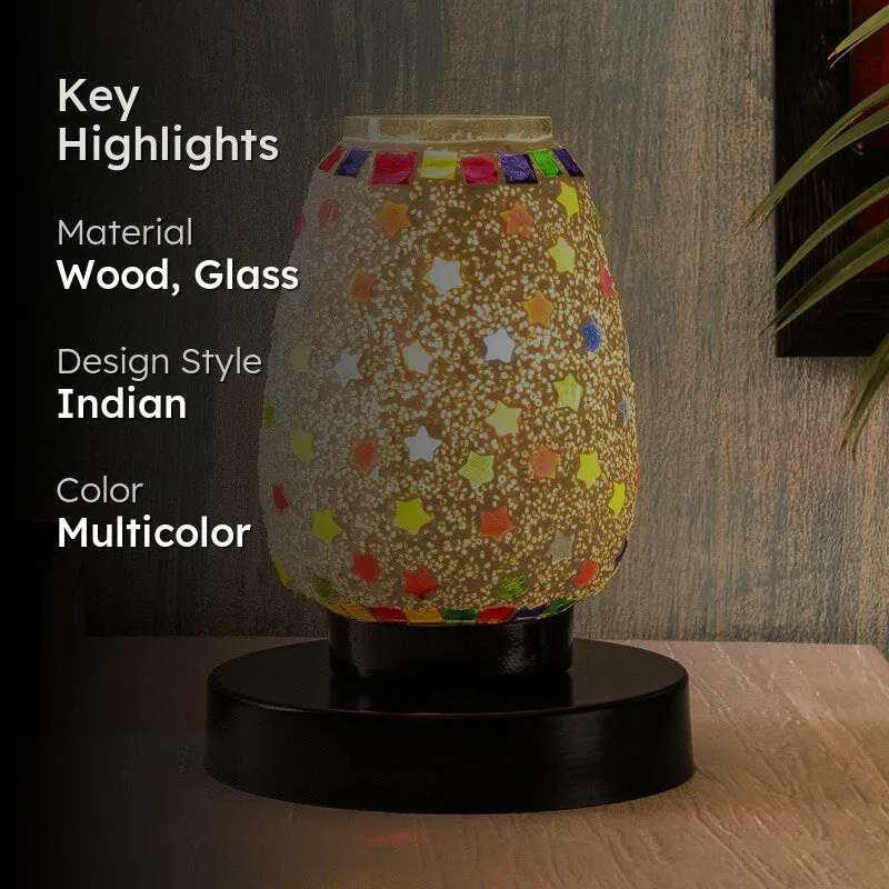 Glowix Mosaic Glass Table Lamp With Wooden Base - Multicolor media 2