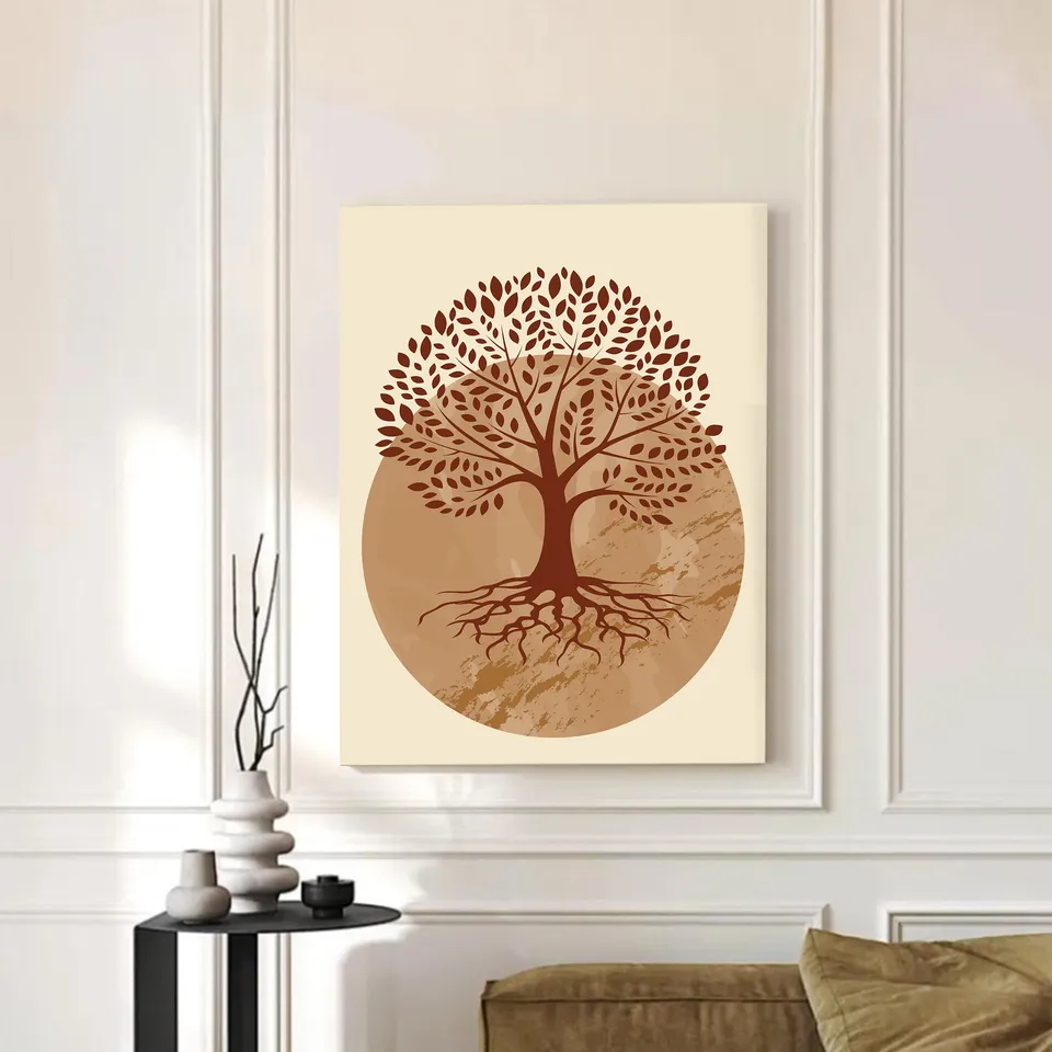 Earthbound Tree Cotton Canvas Wall Art - Beige media 3