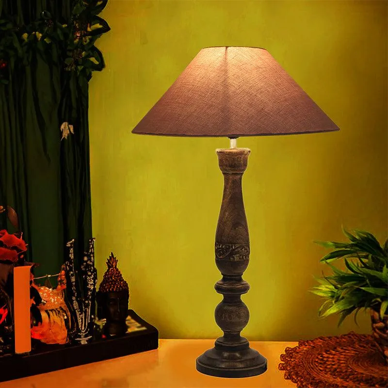 Nihara Wooden Fabric Table Lamp - Grey,Brown media 1