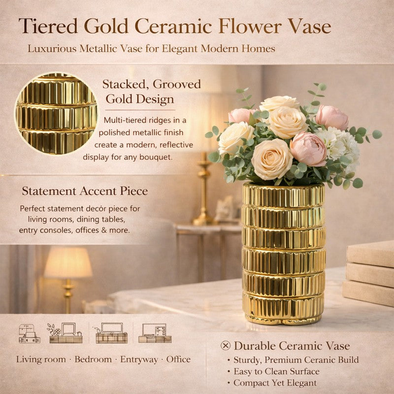 Gildora Tall Ceramic Vase - Gold media 7