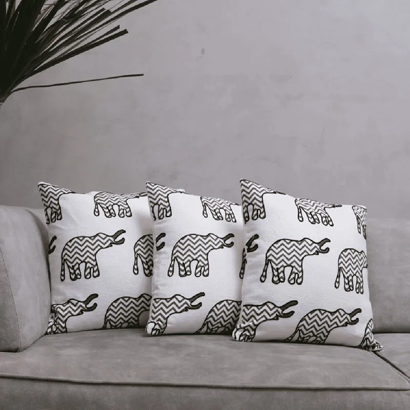 Plushie Trunks Tufted Cushion Cover (Black & White) - Set Of Three media 1