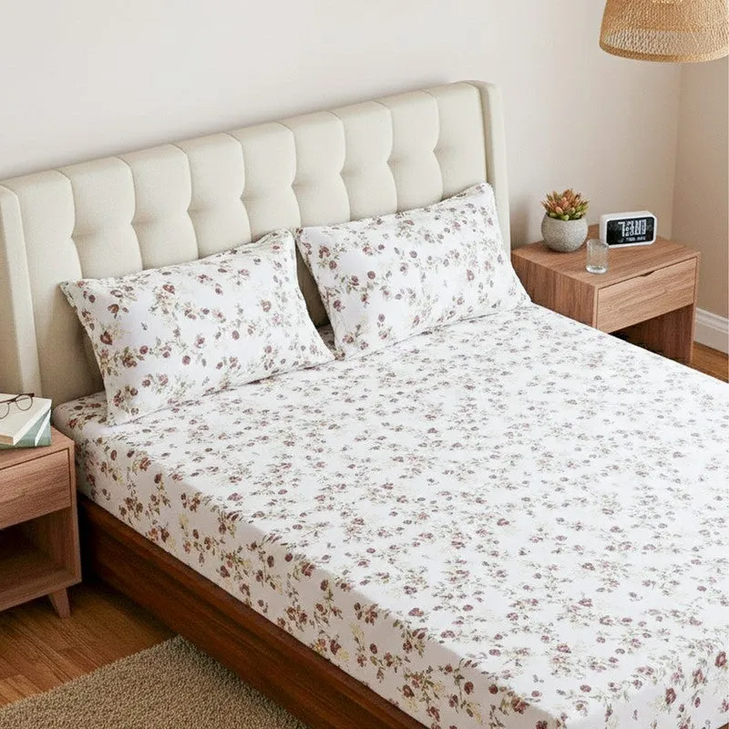 Ramisa Floral Cotton Bedsheet (Brown) - 180 TC media 3