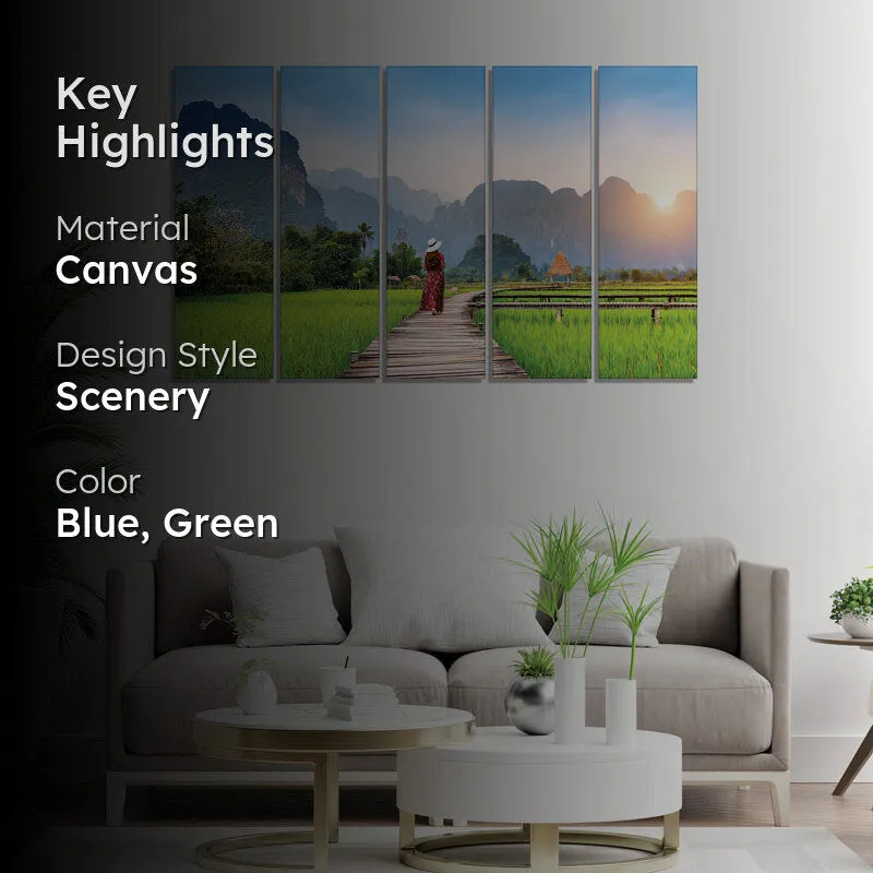 Serene Fields Wall Painting - Set Of Five media 2