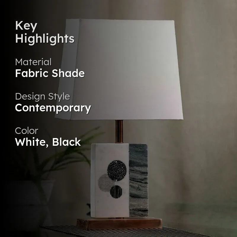 Blaze Printed Fabric Table Lamp With Marble & Copper Base - White,Black media 2