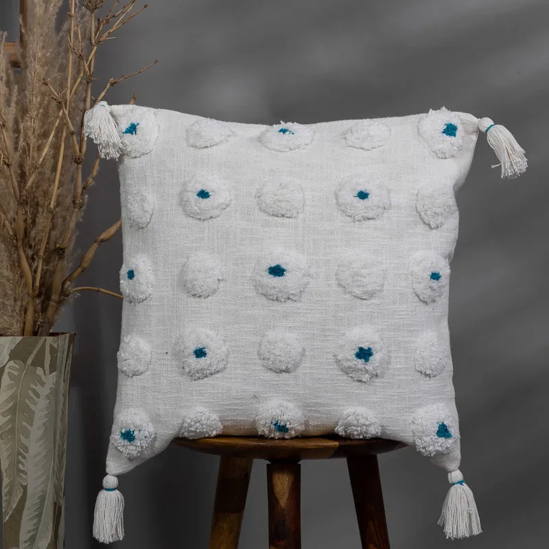 Pom Grid Tufted Cushion Cover - White, Blue media 1