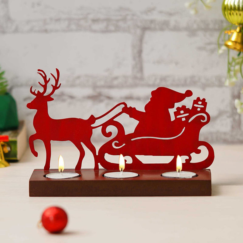 Sleigh Of Light Wood Christmas Tea Light Holder - Red media 4