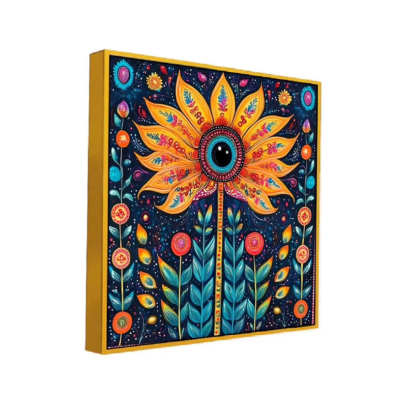 Sunflower Trance Canvas Wall Painting With Frame - Gold media 3