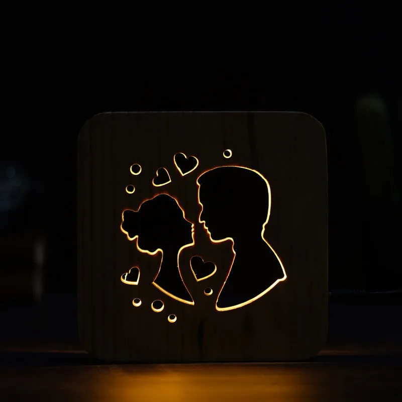 Love Couple LED Wooden Table Lamp - Brown media 3