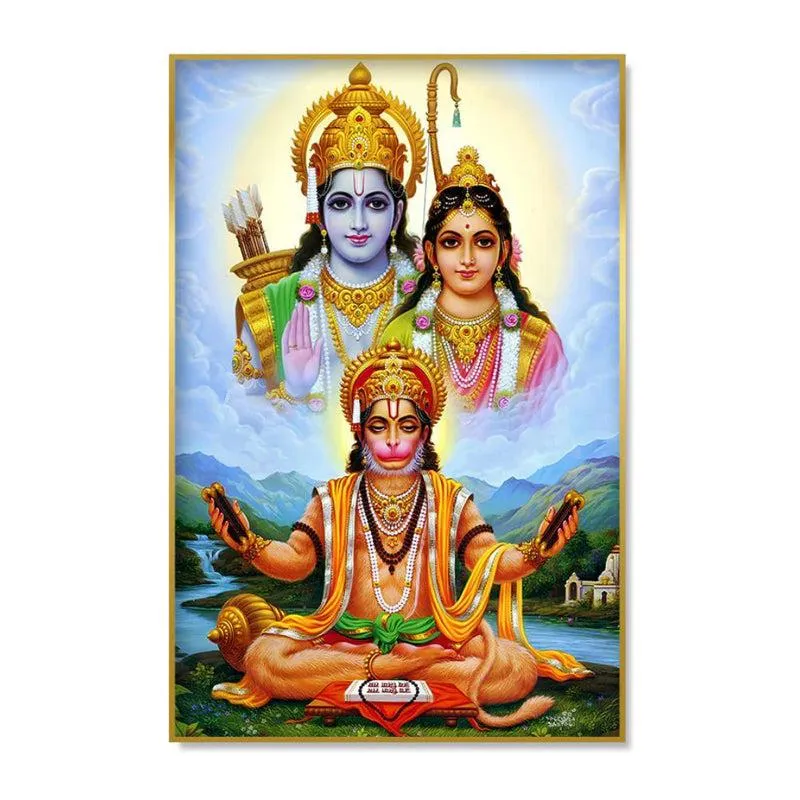 Aanjaneya's Devotion Spiritual Canvas Wall Painting With Frame - Gold media 3