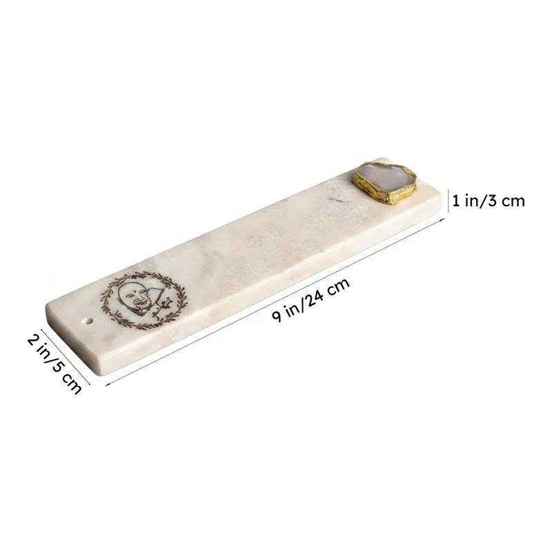 Guruji Marble Incense Holder With Agate Plating - White media 6