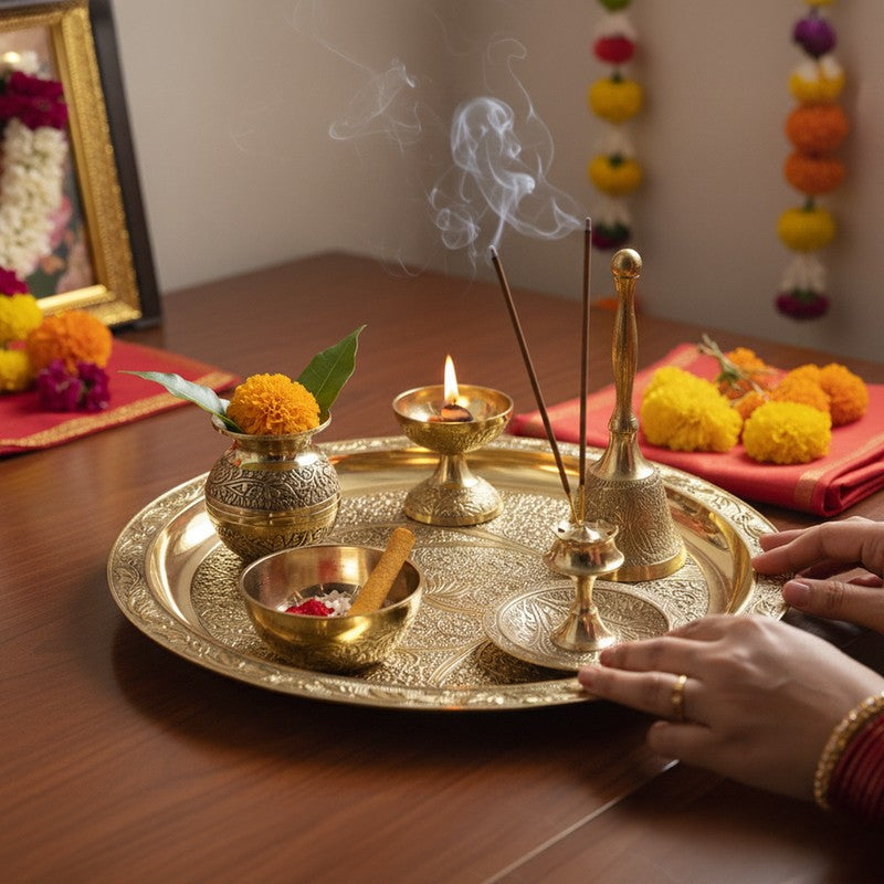 Divine Aarti Ritual Brass Pooja Thali