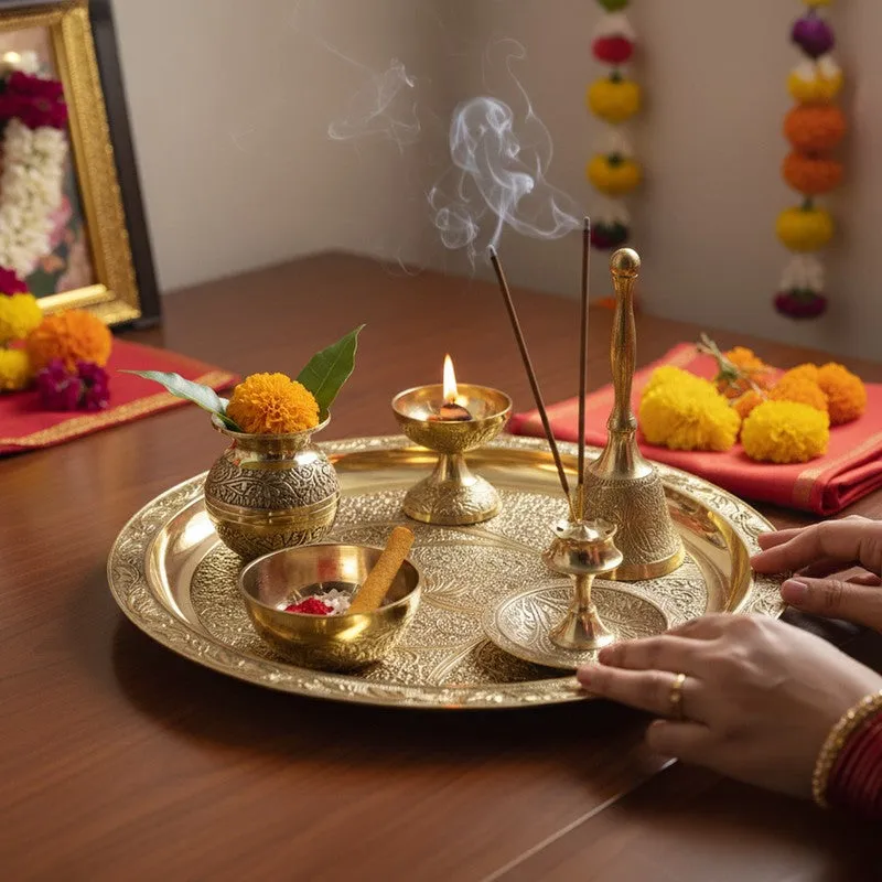 Divine Aarti Ritual Brass Pooja Thali media 1