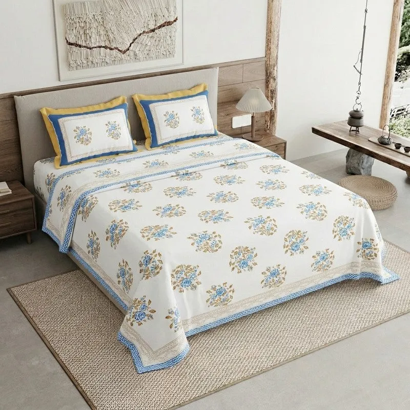 Desert Style Cotton Bedsheet (Blue,Beige,White) - 120 TC media 1