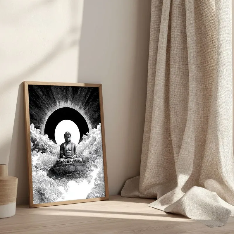Buddha Calm Aura Wall Painting With Brown Frame media 3