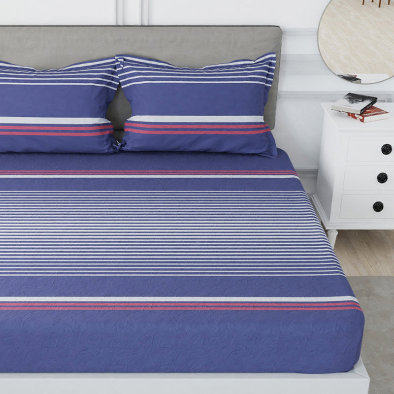 Nautica Versailles Veil Cotton Bedsheet (Blue & Grey) - 210 TC media 4