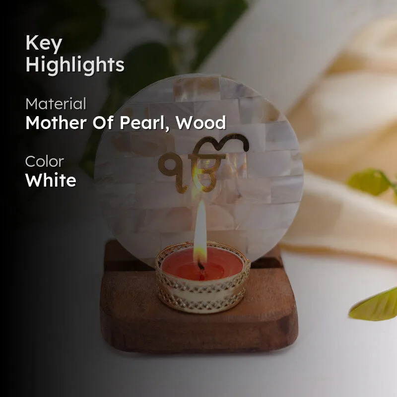 Ik Onkar Mother Of Pearl Religious Accent With Tealight Candle Holder media 2