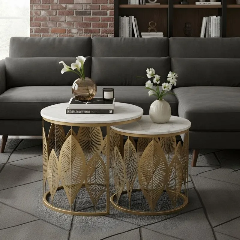 Kairo Curve Accent Table (Brown & White) - Set Of Two media 3