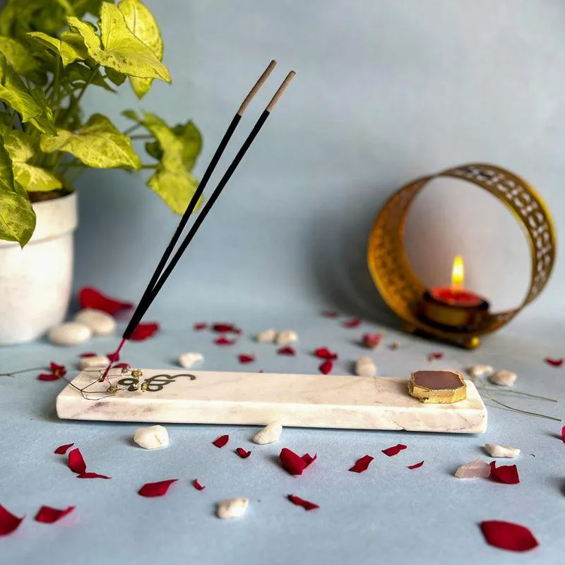 Ik Onkar Incense Holder With Rose Quartz Plating - Pink media 4
