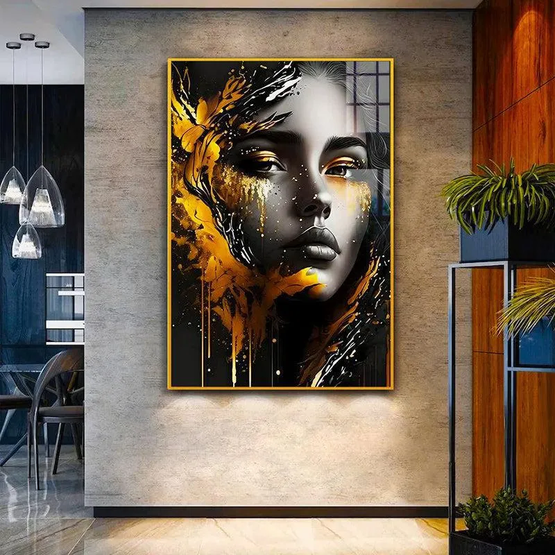 Gilded Silence Modern Canvas Wall Art With Frame - Gold media 1