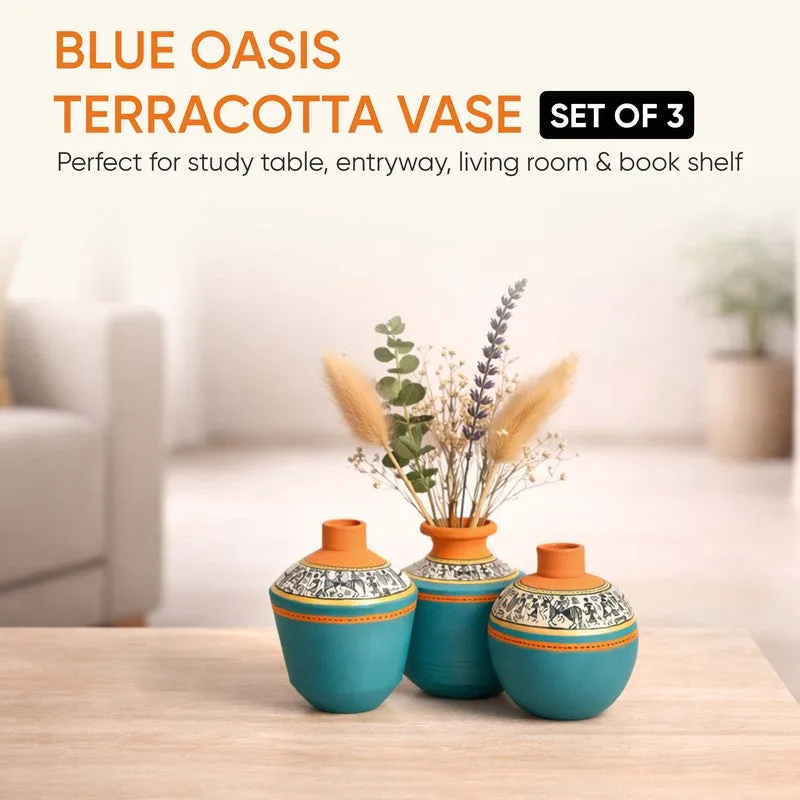 Aquaora Blue & Terracotta Artistic Vase - Set Of Three media 4