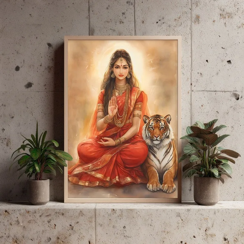 Nrithya Saraswati Spiritual Archival Paper Wall Painting - Natural Brown Frame media 3