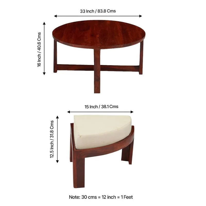 Gravex Sheesham Wooden Center Table with Stools and Cushions (Brown,Red) - Nine Piece Set media 11