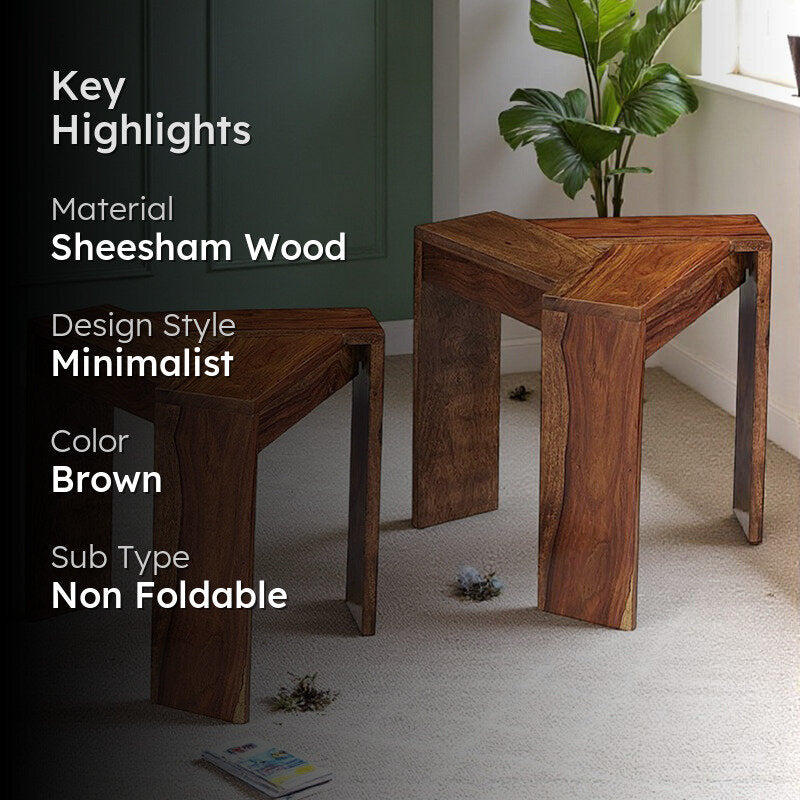 Hverox Sheesham Wooden Side & Bedside Table (Brown) - Set Of Two media 2