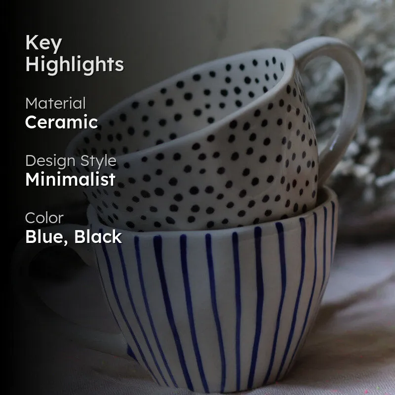 Fabel Ceramic Tea Cup (220 mL Each)/Blue,Black)- Set of Two media 2