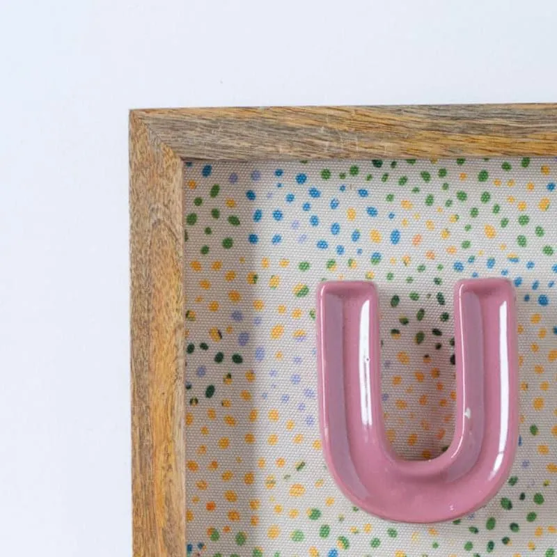 (U) Mini Mottled Mono Ceramic & Wooden Wall Accent - Pink media 3