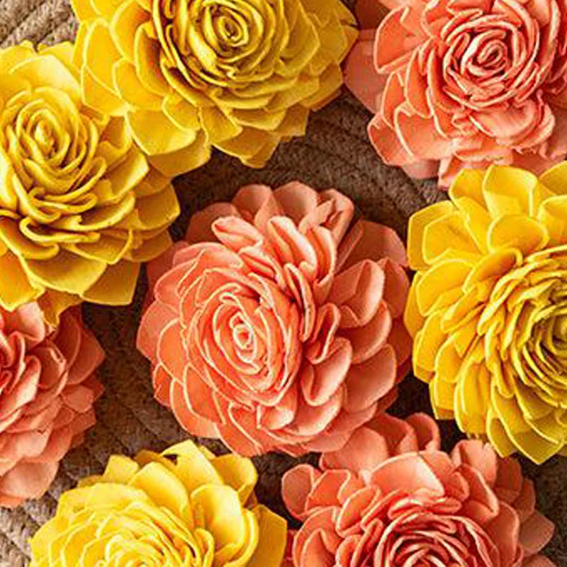 Estar Sola Wood Rose Flower (Yellow & Peach) - Set Of Ten media 5