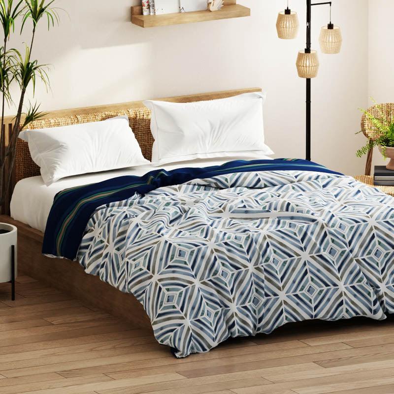 Elora Geometric Reversible Microfiber Comforter (Blue) - 150 GSM media 4