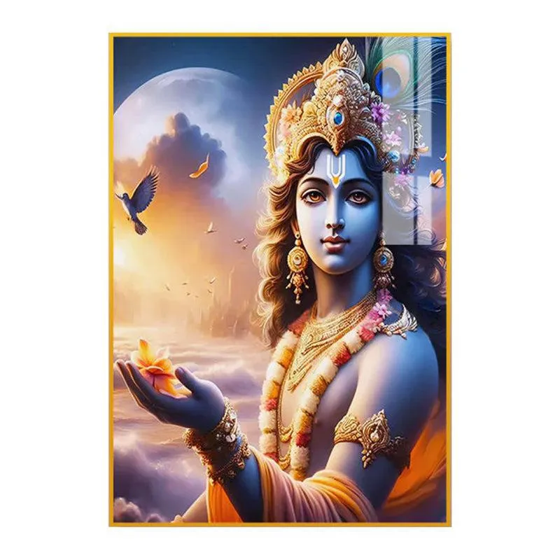 All-Knowing Krishna Spiritual Canvas Wall Art With Frame - Gold media 3