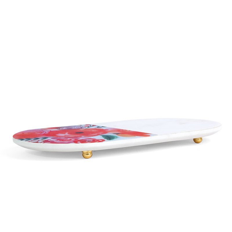 Vibrant Oval Printed (Marble,Brass) Marble Platter media 4